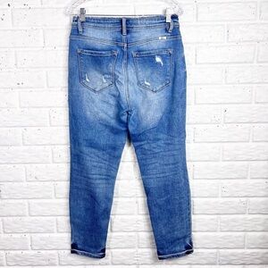 KANCAN Distressed Straight Leg Jeans raw hem and raw edge waist stretch jeans